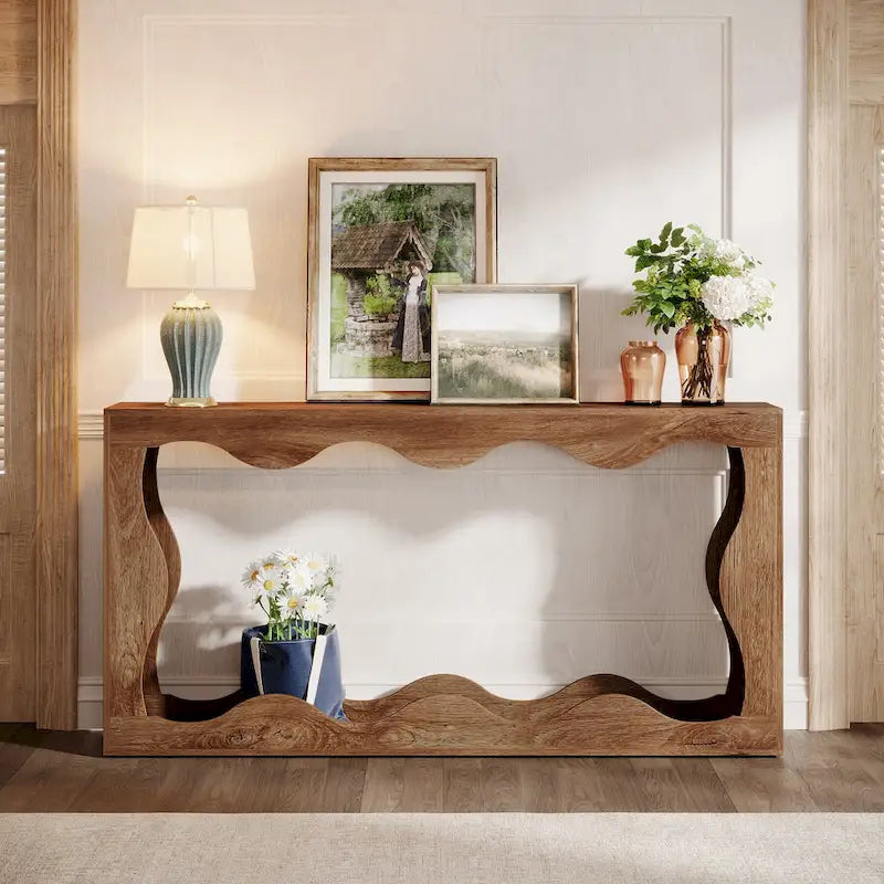 63-Inch Wood Console Table, Rectangular Entryway Table for Living Room, Rustic Brown