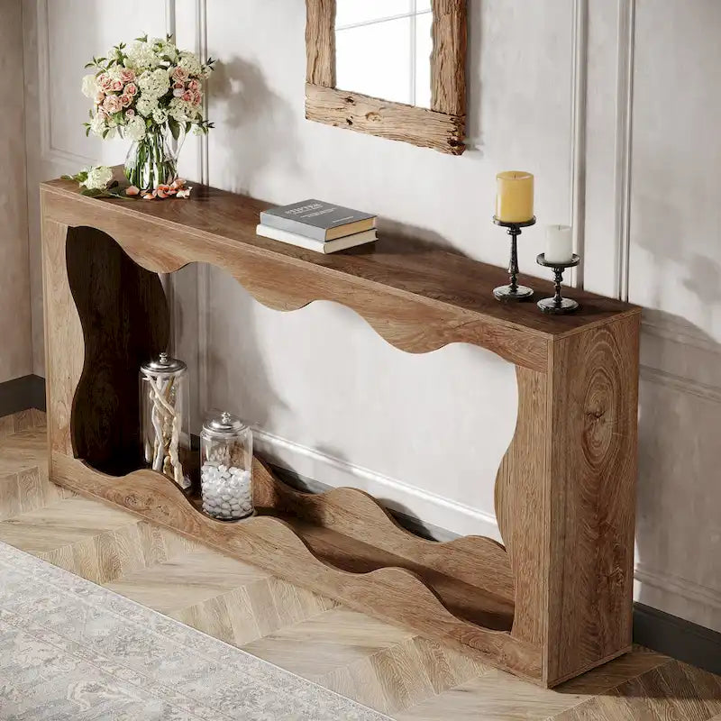 63-Inch Wood Console Table, Rectangular Entryway Table for Living Room, Rustic Brown