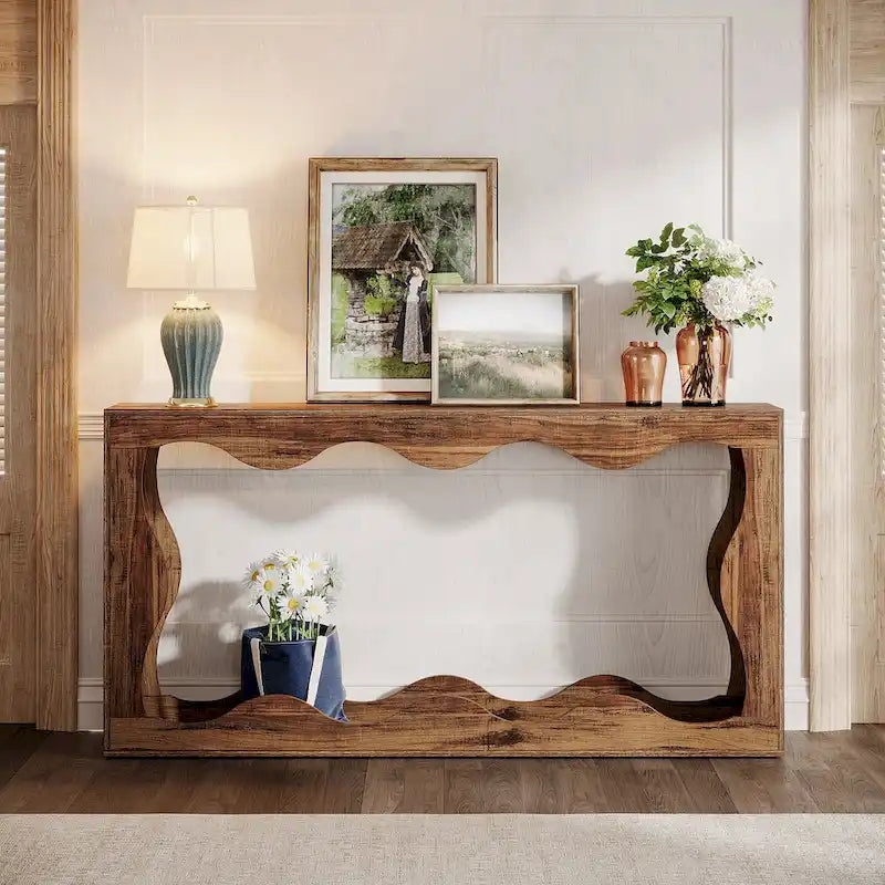 63-Inch Wood Console Table, Rectangular Entryway Table for Living Room, Rustic Brown