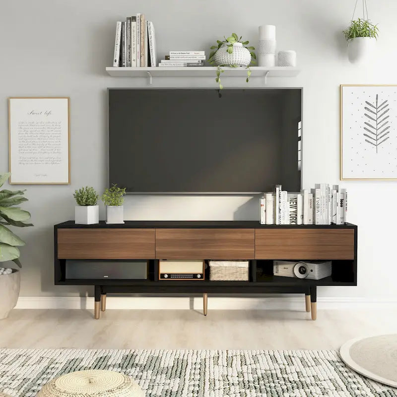 Uddvide Mid-Century Modern Black 71-inch 3-Shelf TV Console by Carson Carrington