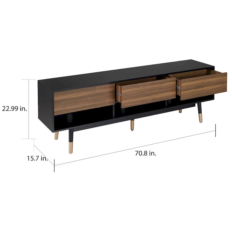 Uddvide Mid-Century Modern Black 71-inch 3-Shelf TV Console by Carson Carrington