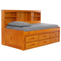 OS Home and Office Furniture Model , Solid Pine Twin Daybed with Six Drawers in Warm Honey