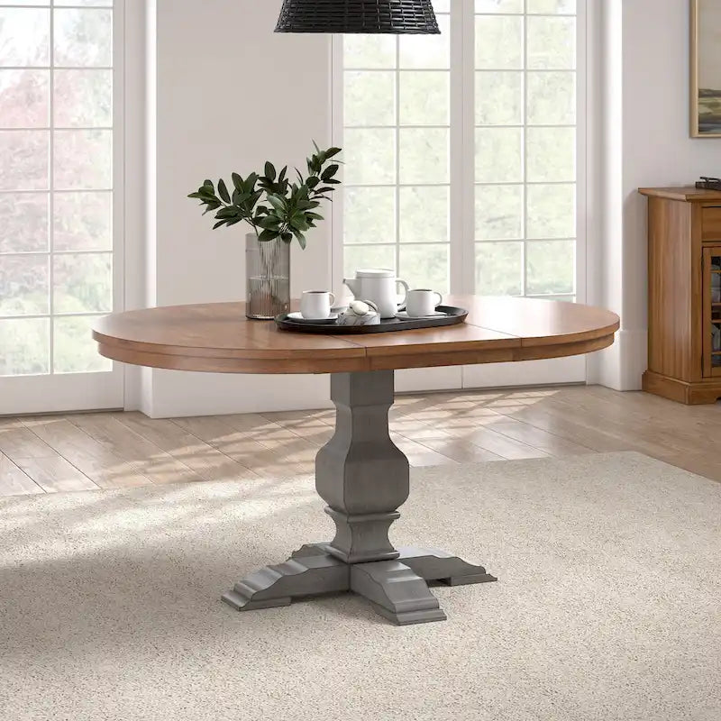 Ronda Two-Tone Oval Solid Wood Top Extending Dining Table