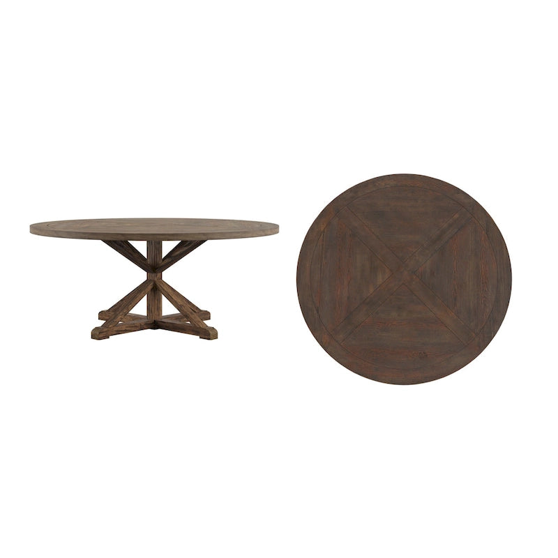 Krakova Rustic X-Base Round Pine Wood Dining Table