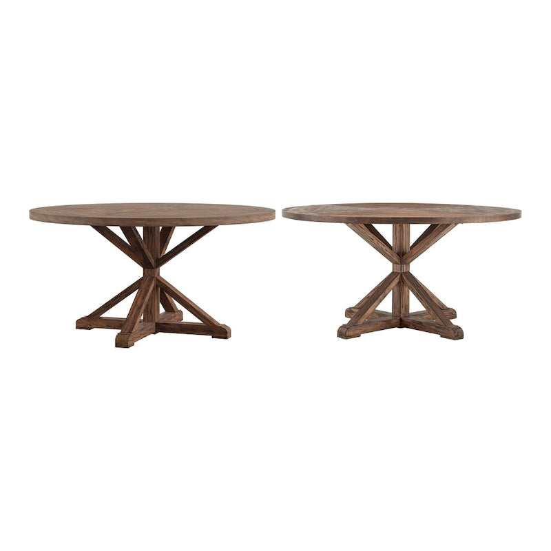 Krakova Rustic X-Base Round Pine Wood Dining Table