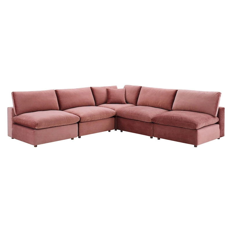 Commix Down Filled Overstuffed Velvet 5-Piece Sectional Sofa