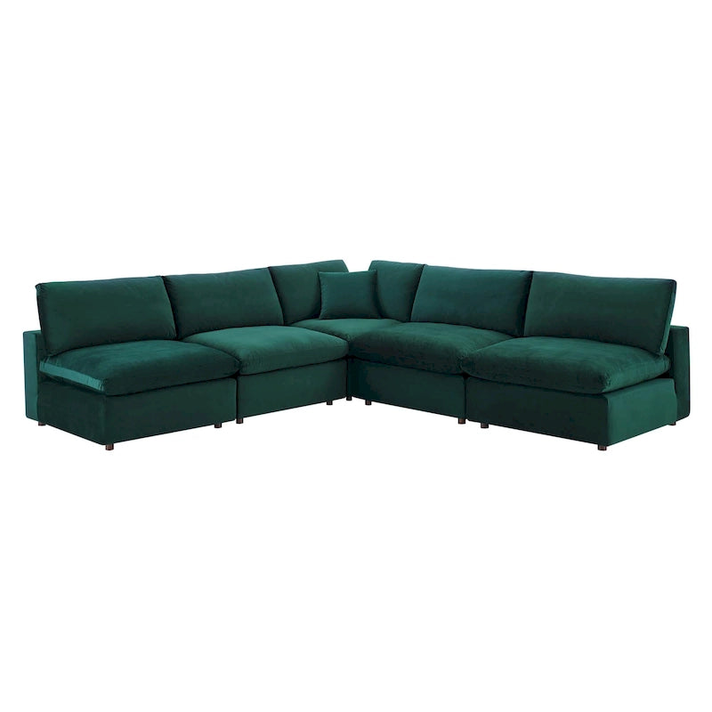 Commix Down Filled Overstuffed Velvet 5-Piece Sectional Sofa