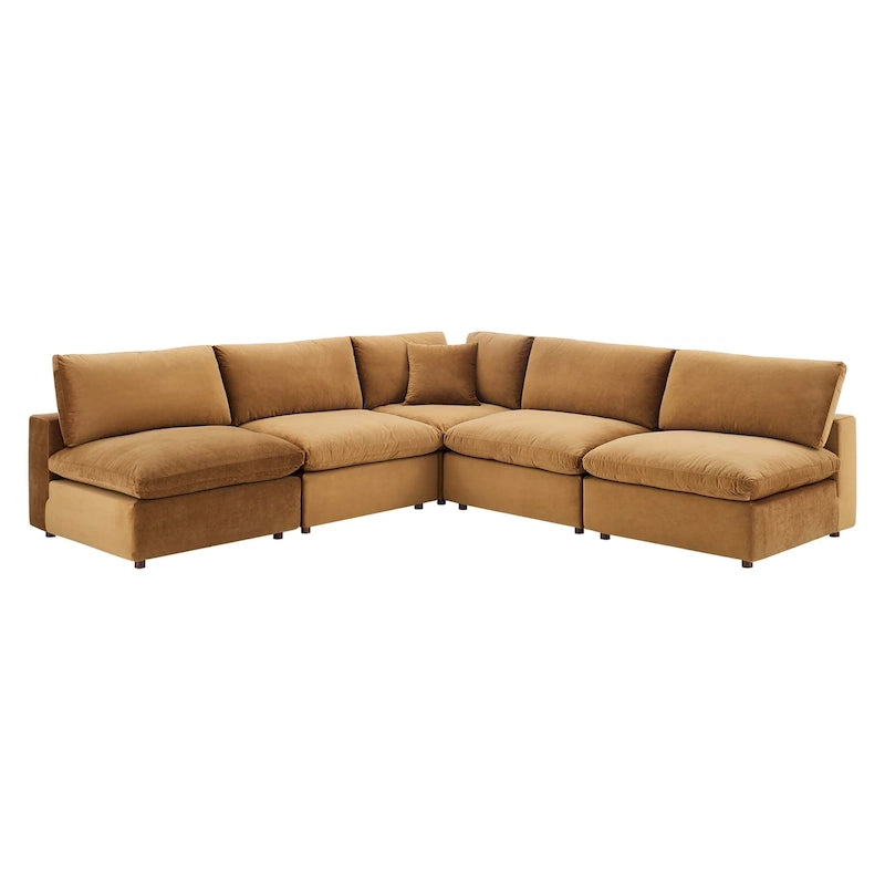 Commix Down Filled Overstuffed Velvet 5-Piece Sectional Sofa