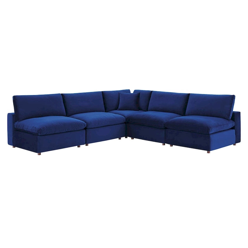 Commix Down Filled Overstuffed Velvet 5-Piece Sectional Sofa