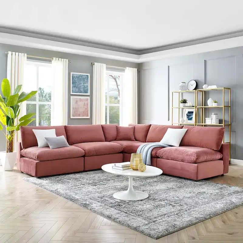 Commix Down Filled Overstuffed Velvet 5-Piece Sectional Sofa