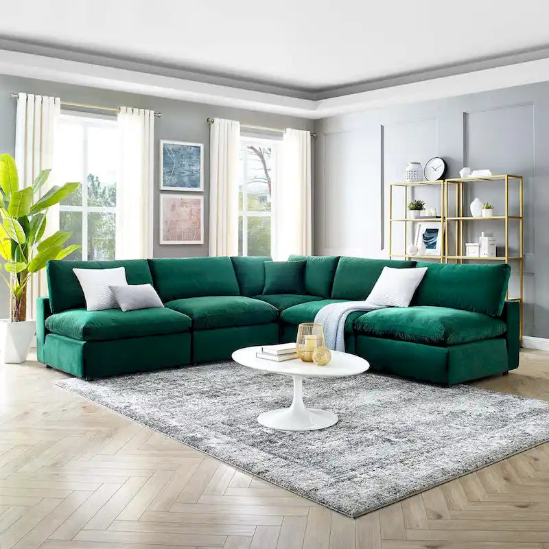 Commix Down Filled Overstuffed Velvet 5-Piece Sectional Sofa