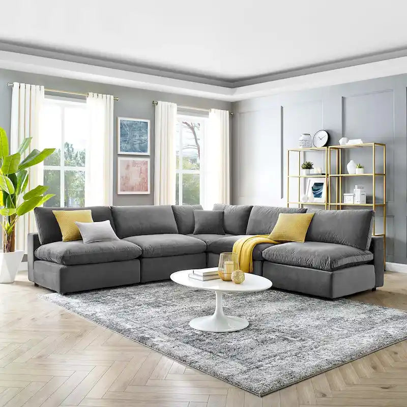 Commix Down Filled Overstuffed Velvet 5-Piece Sectional Sofa