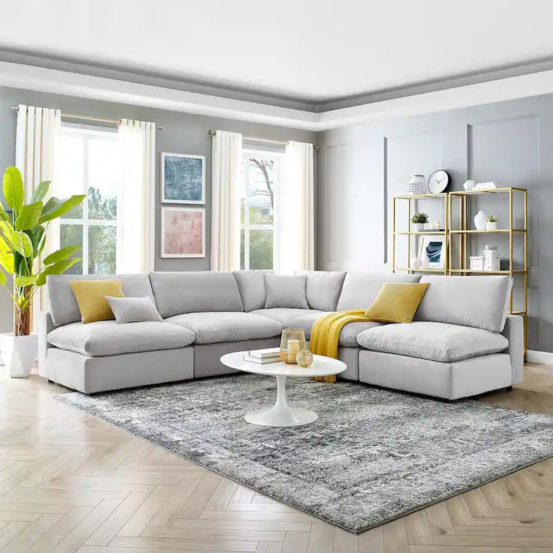 Commix Down Filled Overstuffed Velvet 5-Piece Sectional Sofa