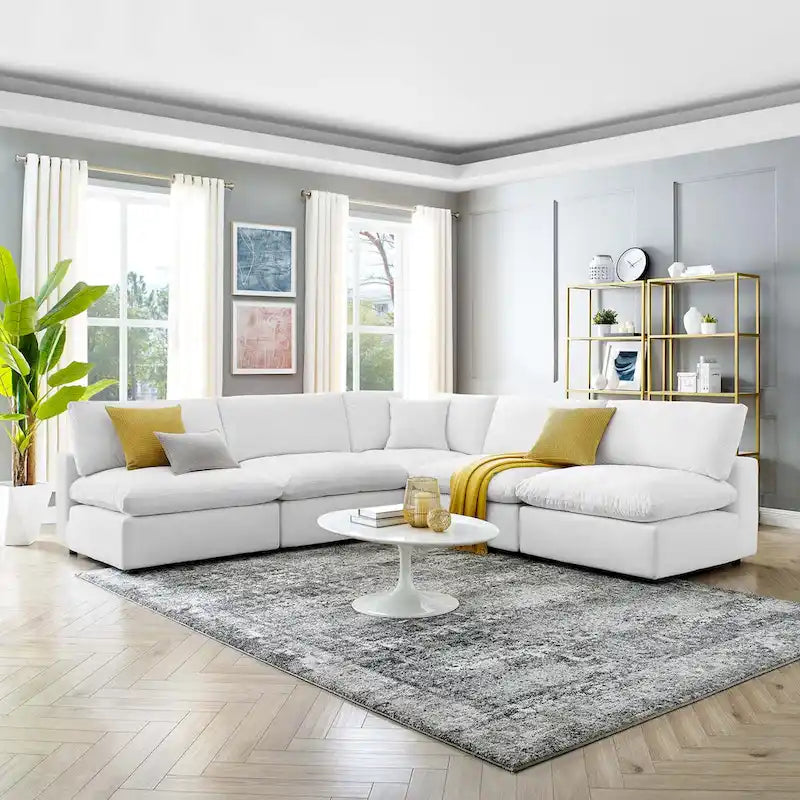 Commix Down Filled Overstuffed Velvet 5-Piece Sectional Sofa
