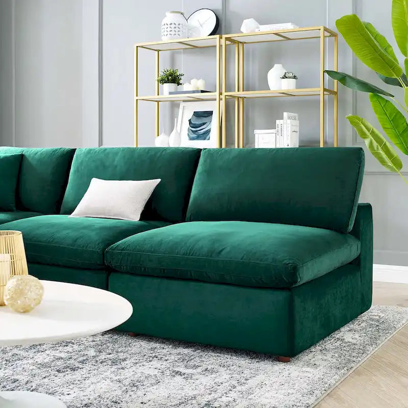 Commix Down Filled Overstuffed Velvet 5-Piece Sectional Sofa
