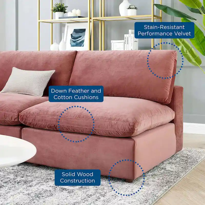 Commix Down Filled Overstuffed Velvet 5-Piece Sectional Sofa