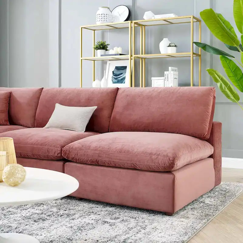 Commix Down Filled Overstuffed Velvet 5-Piece Sectional Sofa