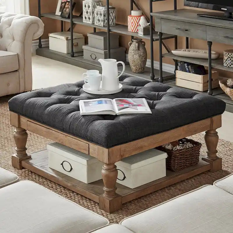 Lennon Baluster Storage Tufted Ottoman Table by iNSPIRE Q Artisan
