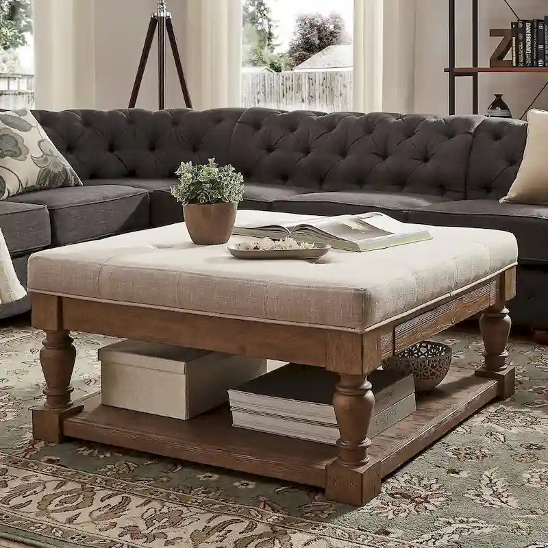 Lennon Baluster Storage Tufted Ottoman Table by iNSPIRE Q Artisan
