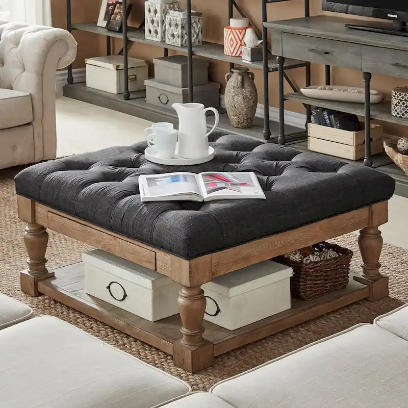 Lennon Baluster Storage Tufted Ottoman Table by iNSPIRE Q Artisan