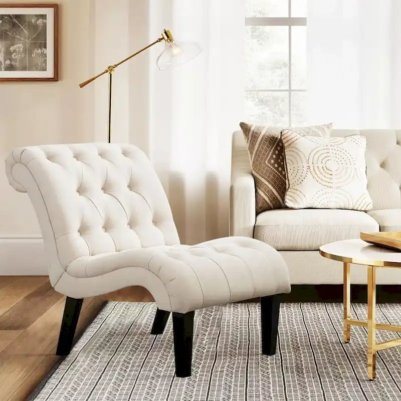 Accent Chair, Upholstered Button Tufted Living Room Chairs with Wood Legs, Comfy Frosted Velvet Lounge Chair