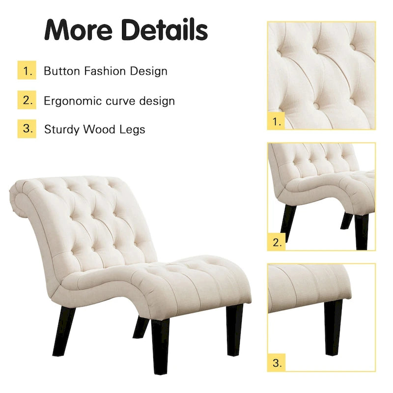 Accent Chair, Upholstered Button Tufted Living Room Chairs with Wood Legs, Comfy Frosted Velvet Lounge Chair