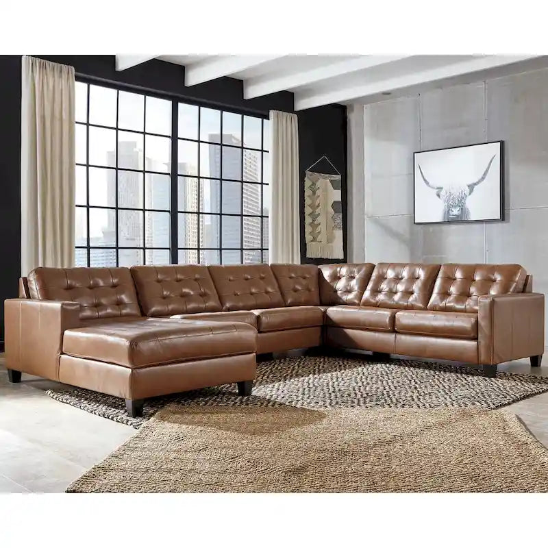 Signature Design by Ashley Baskove Brown 4-Piece Sectional with Chaise - 142W x 109D x 36H