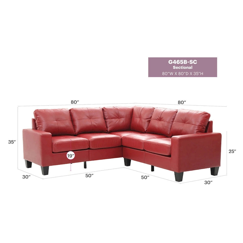 Newbury 82 in. W 2-piece Faux Leather L Shape Sectional Sofa - 32L x 82W x 35H