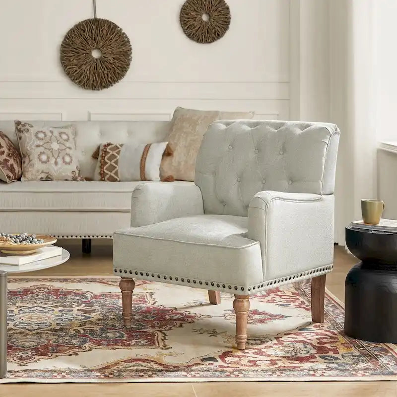 Geltrude Classic Upholstered Accent Arm Chair with Button Tufted Back by HULALA HOME