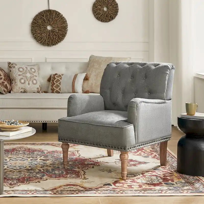 Geltrude Classic Upholstered Accent Arm Chair with Button Tufted Back by HULALA HOME