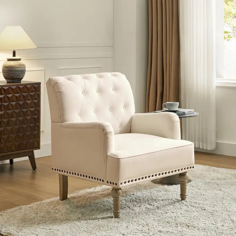 Geltrude Classic Upholstered Accent Arm Chair with Button Tufted Back by HULALA HOME