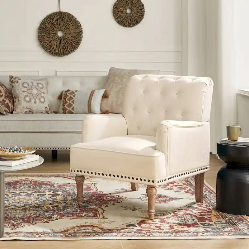 Geltrude Classic Upholstered Accent Arm Chair with Button Tufted Back by HULALA HOME