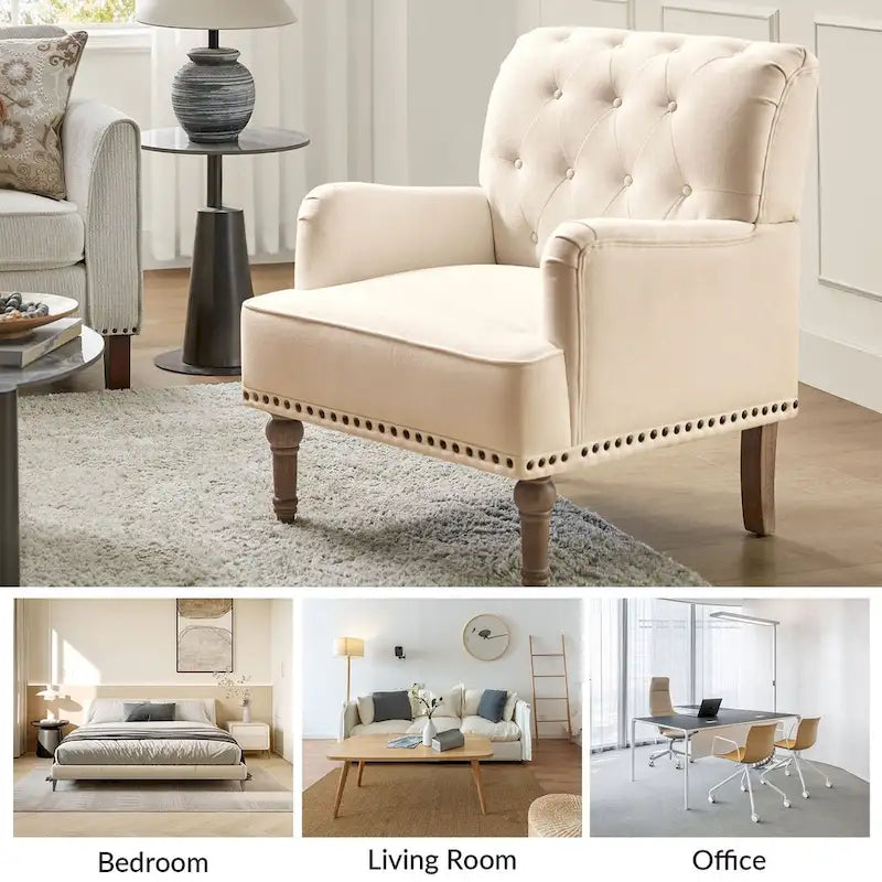 Geltrude Classic Upholstered Accent Arm Chair with Button Tufted Back by HULALA HOME