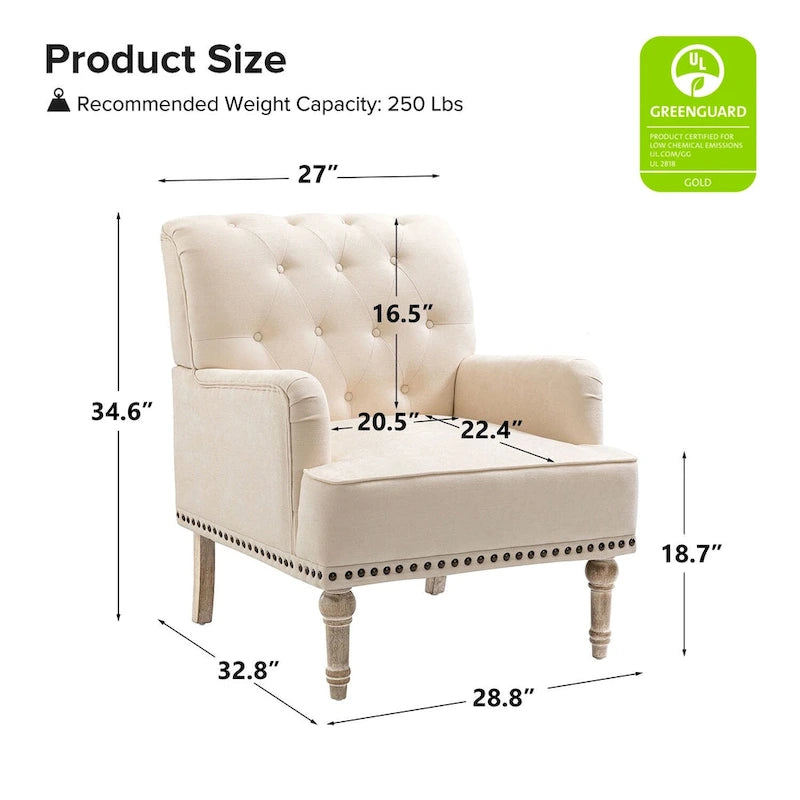 Geltrude Classic Upholstered Accent Arm Chair with Button Tufted Back by HULALA HOME