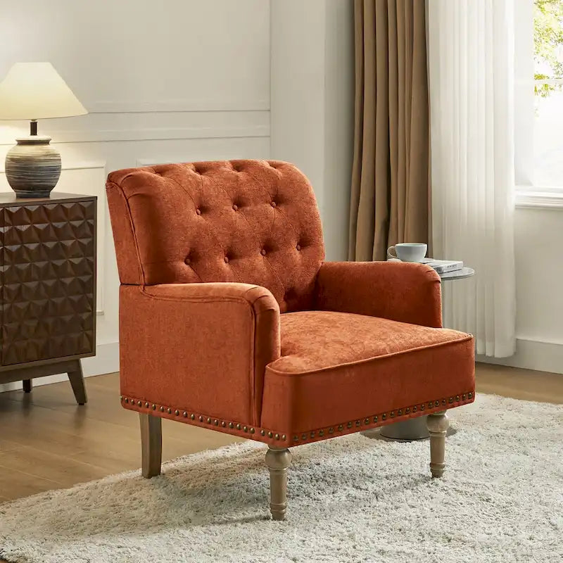 Geltrude Classic Upholstered Accent Arm Chair with Button Tufted Back by HULALA HOME