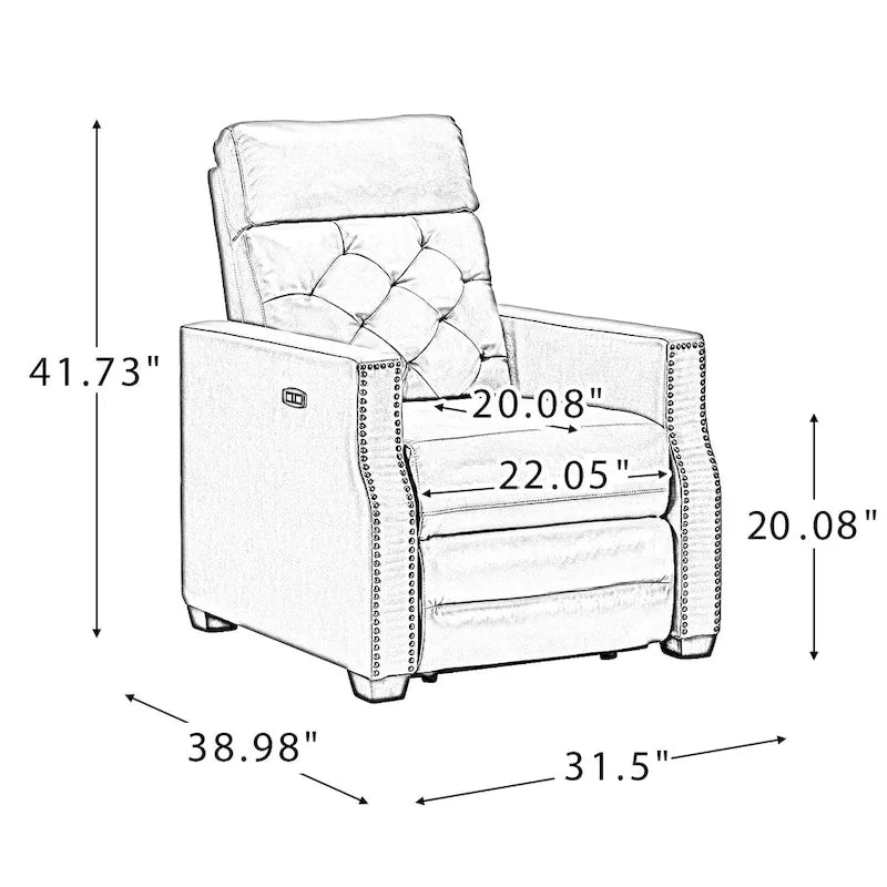 Alina 31.50 Wide Genuine Leather Power Recliner with USB Port