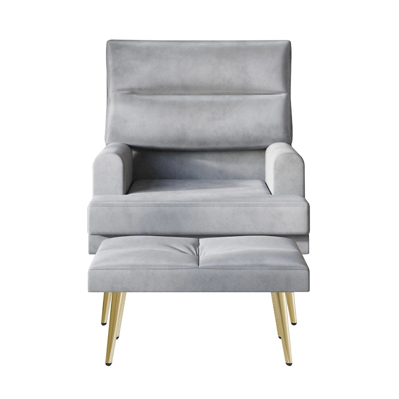 CraftPorch Modern Gold Legs Velvet Accent Chair with Ottoman