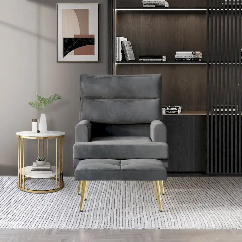CraftPorch Modern Gold Legs Velvet Accent Chair with Ottoman