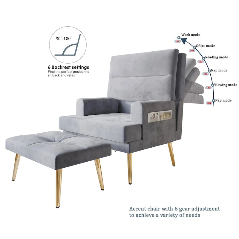 CraftPorch Modern Gold Legs Velvet Accent Chair with Ottoman