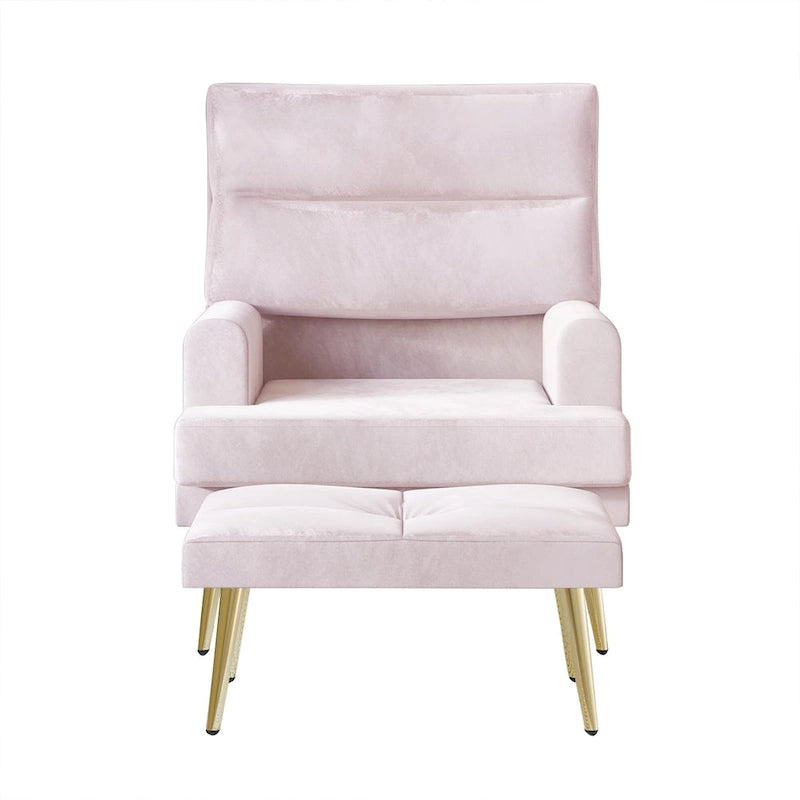 CraftPorch Modern Gold Legs Velvet Accent Chair with Ottoman