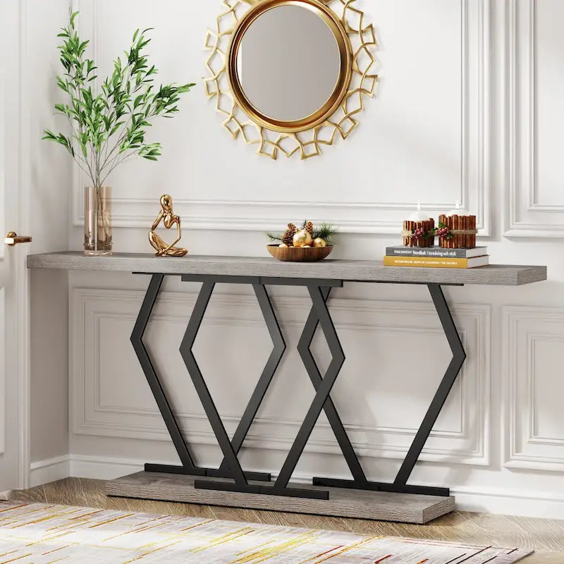 Modern Console Table, 70.9 Inch Extra Long Sofa Table with Faux Marble Tabletop Base Gold Frame for Living Room, White Gold