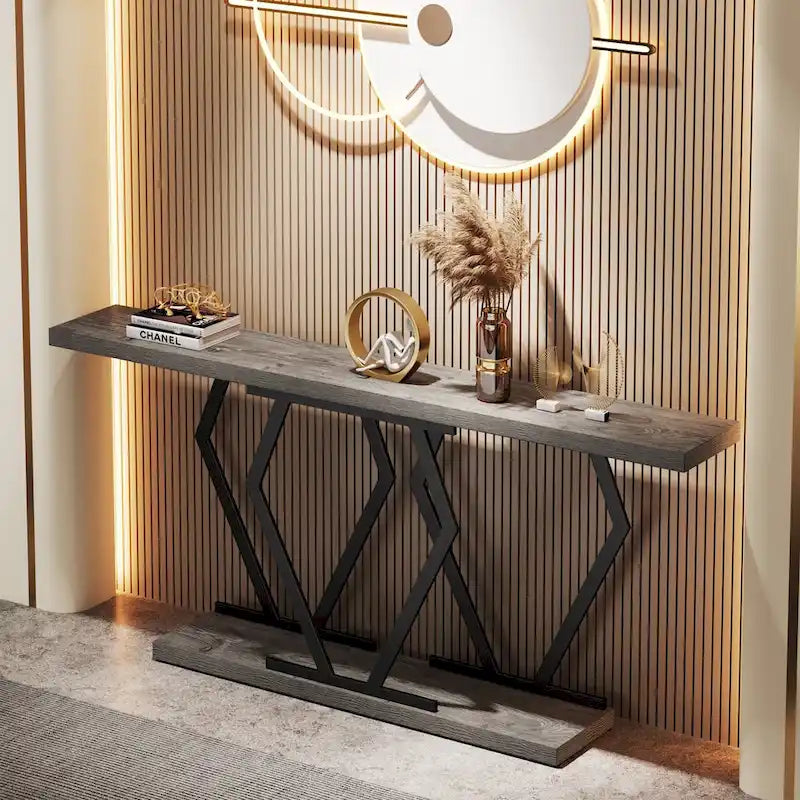 Modern Console Table, 70.9 Inch Extra Long Sofa Table with Faux Marble Tabletop Base Gold Frame for Living Room, White Gold