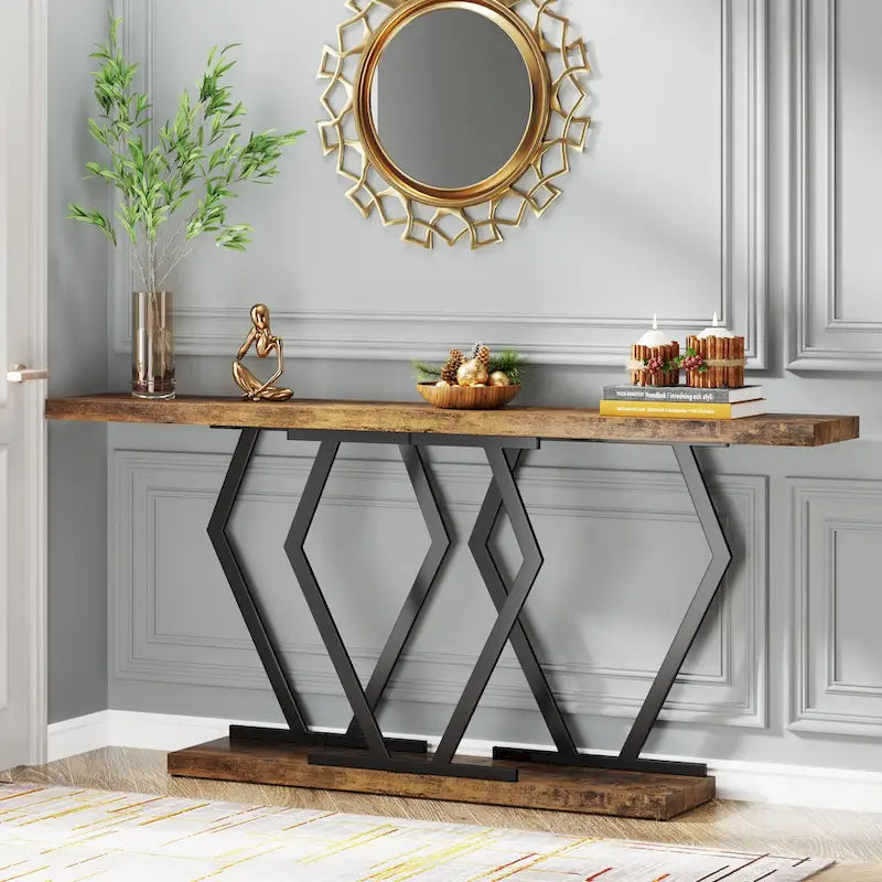 Modern Console Table, 70.9 Inch Extra Long Sofa Table with Faux Marble Tabletop Base Gold Frame for Living Room, White Gold