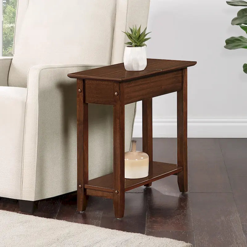 Convenience Concepts American Heritage Flip Top End Table with Shelf
