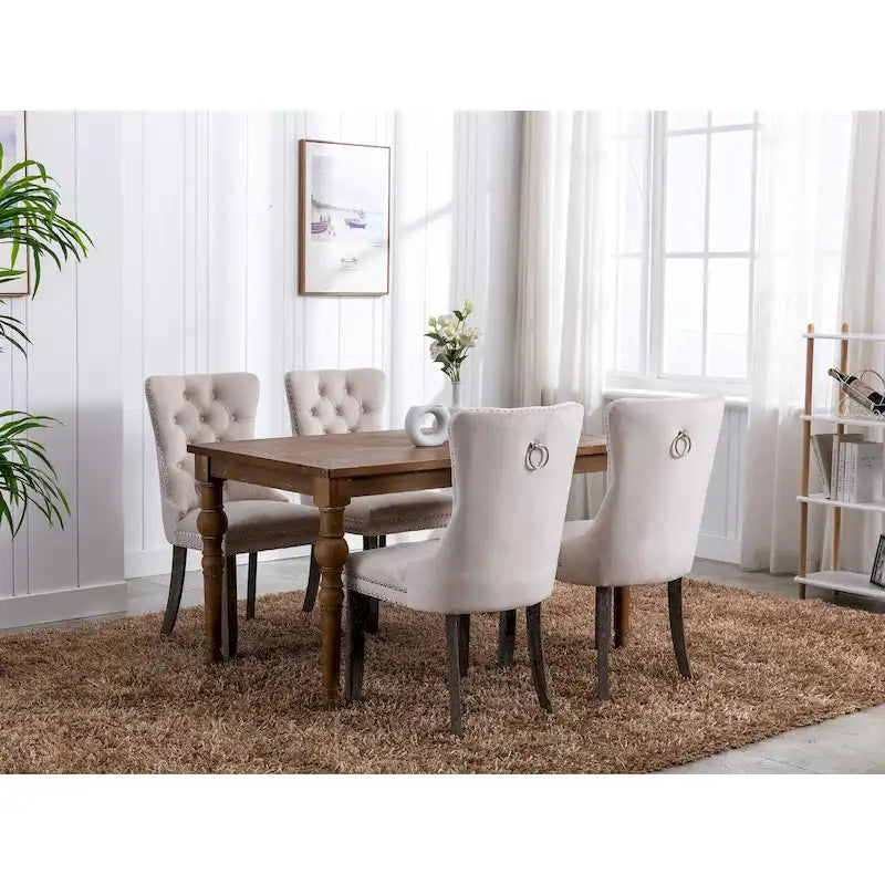 Modern Velvet Upholstered Dining Chair with Wood Legs,Set of 2