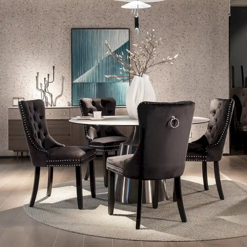 Modern Velvet Upholstered Dining Chair with Wood Legs,Set of 2