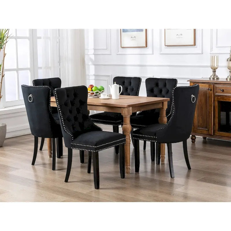Modern Velvet Upholstered Dining Chair with Wood Legs,Set of 2