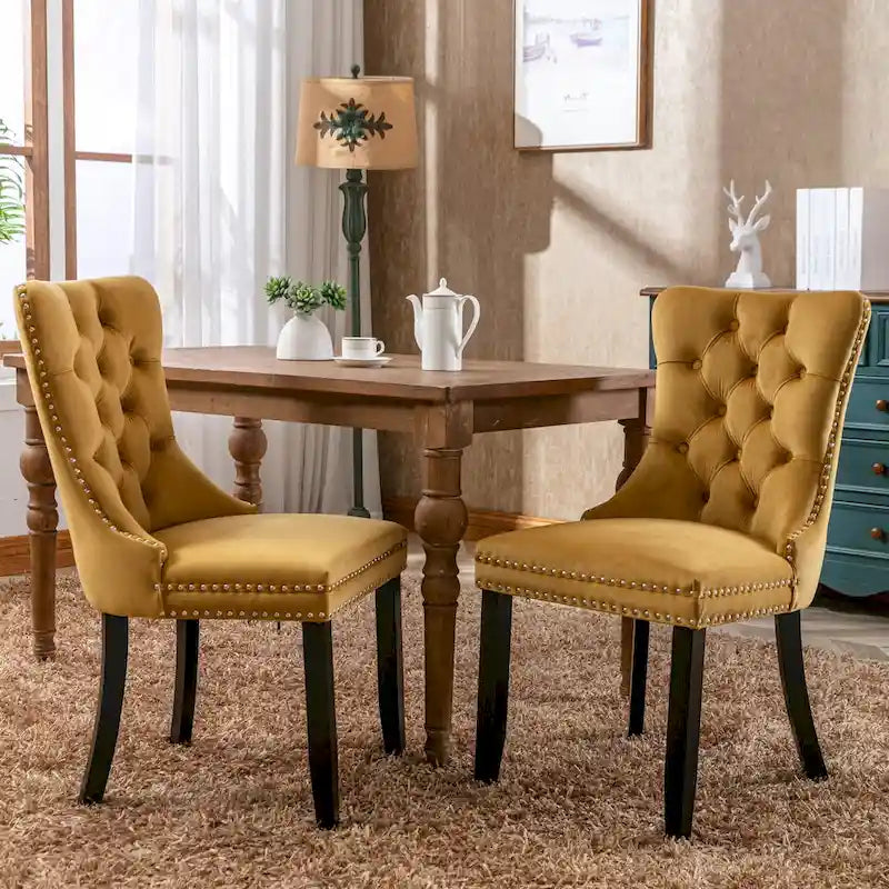 Modern Velvet Upholstered Dining Chair with Wood Legs,Set of 2