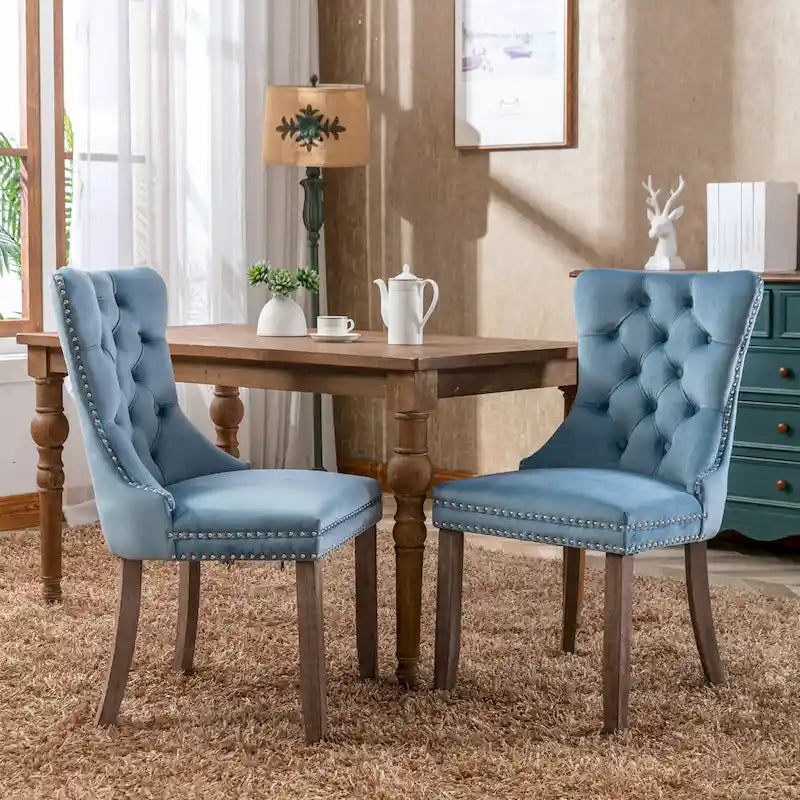 Modern Velvet Upholstered Dining Chair with Wood Legs,Set of 2