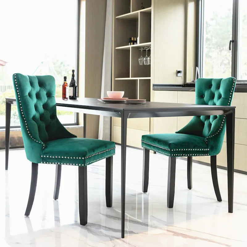 Modern Velvet Upholstered Dining Chair with Wood Legs,Set of 2